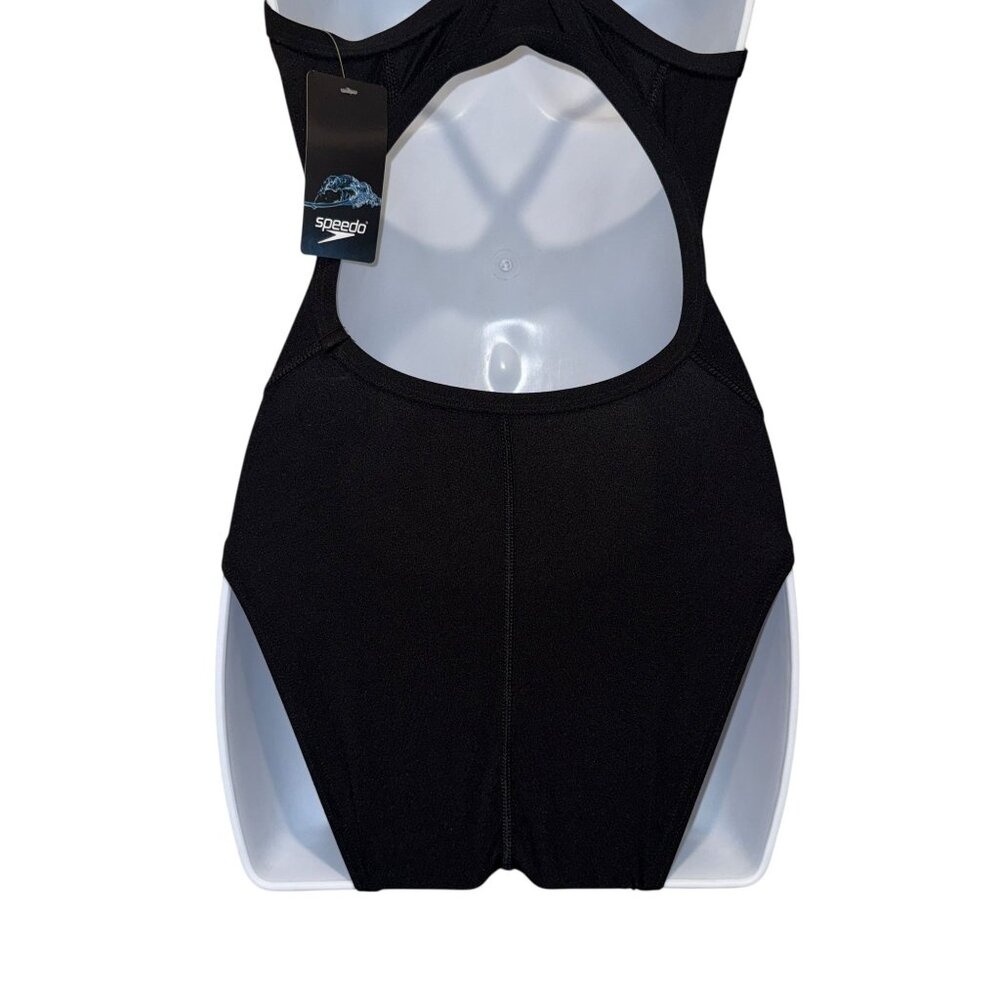 NWT Speedo Endurance + One Piece Swimsuit Womens 6 32 Black White Solid - Picture 6 of 7